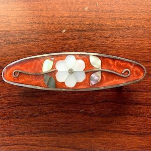 Mexico Silver Abalone & Mother of Pearl Flower & Vine Hair Clip Barrette